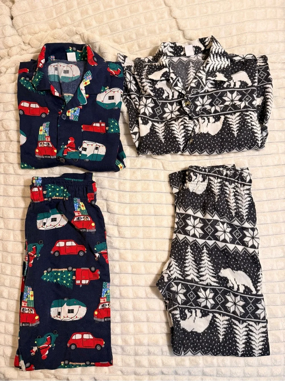 Kids Holiday Pajamas - Navy Car & Red Camper and Black White Polar Bear (10/12)